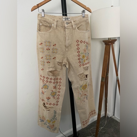 We The Free Beige Patterned Straight Leg Jeans - Picture 6 of 11
